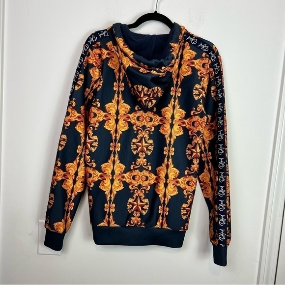 DFND London Jacket Hoodie Mens small Blue Gold full zip up abstract - Picture 9 of 11